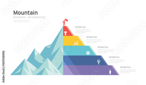 Iceberg infographic template for business. mountain 5 steps to success with icon. presentation vector infographics.