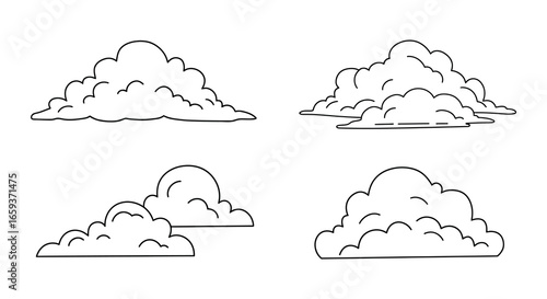 Clouds in different shapes and sizes in a simple line drawing style