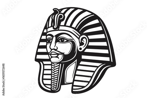 Pharaoh Silhouette Icon with Nemes Headdress on White Background