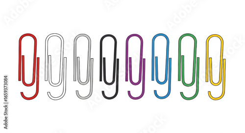 Colorful paper clips arranged in a row isolated on transparent background