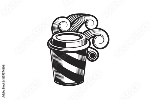 Hot Coffee Cup Character Mascot, Cartoon Style, Coffee Aroma, Vector, White Background