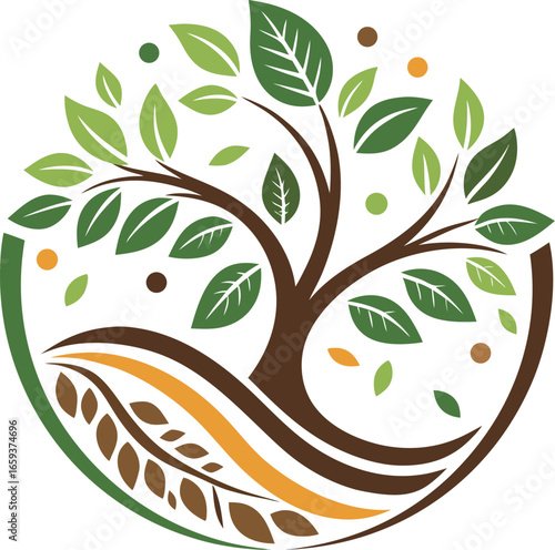 leaf tree with circle shape logo design. simple creative forest nature symbol vector concept Illustration vector graphic of abstract life root on white background vector logo design template	
