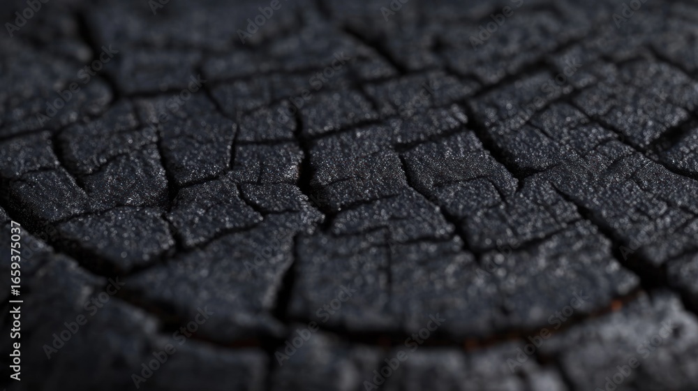 Obraz premium Macro shot of a charred wood surface revealing intricate patterns and textures adding drama and