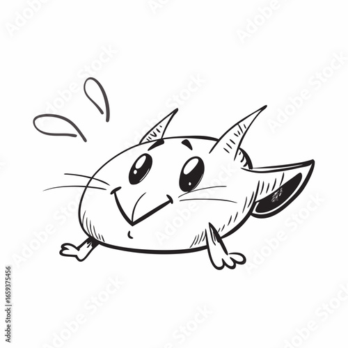 Whimsical cartoon creature with pointy ears and a playful smile, perfect for children's illustrations, storybooks, and adorable character designs, conveying joy and lightheartedness in its simple form