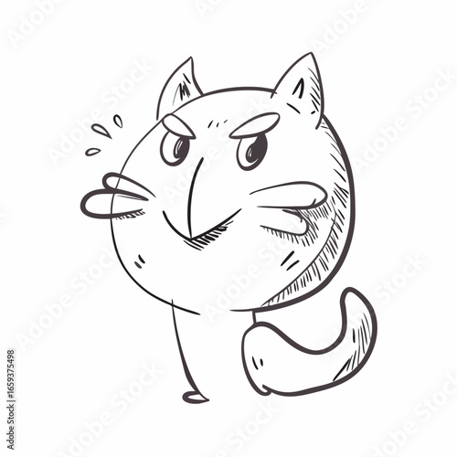 Whimsical Cat Sketch with Mischievous Grin, Playful Feline Character with Expressive Eyes, Hand-Drawn Style for Children's Books or Cartoon Animations, Quirky Pet Illustration, Vector Origin