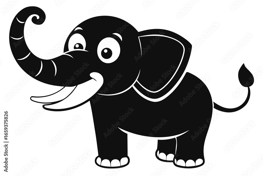 Fototapeta premium Smiling Cartoon Elephant with White Tusks, Design Element