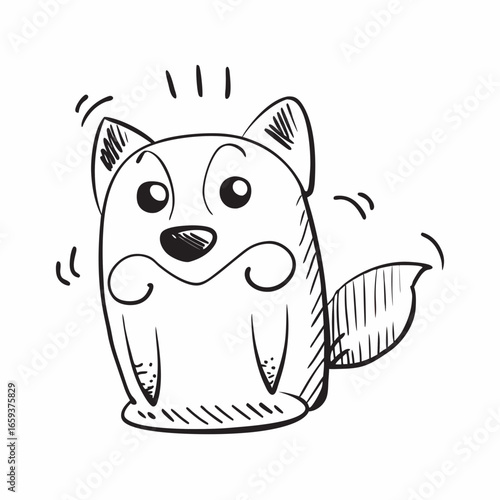 Whimsical hand drawn style cartoon dog with a charming doodle aesthetic, perfect for adding a playful and lighthearted touch to any project, originally a scalable vector graphic