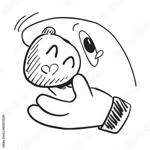 Adorable cartoon character hugging a smiling fruit, a heartwarming illustration of affection, perfect for expressing love and care, originally created as a scalable vector graphic