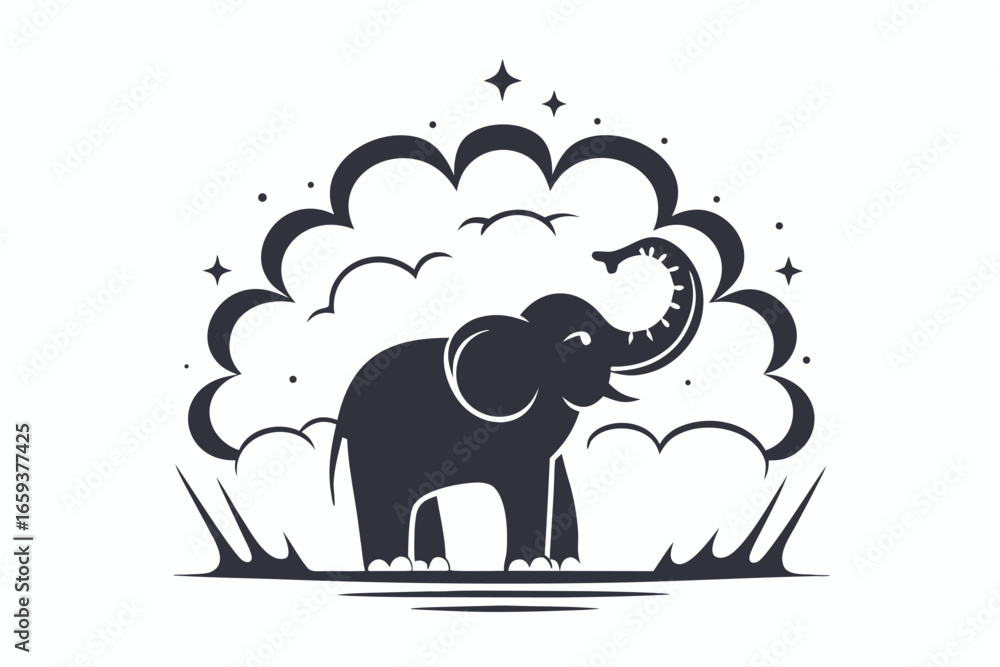 Fototapeta premium Stylized Elephant in Black Silhouette with White Background