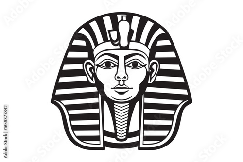 Tutankhamun Pharaoh Mask with Striped Headdress on White Background