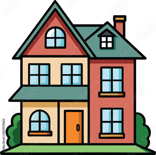 Beautiful home private exterior houses residence housing estate hand drawn sticker icon concept