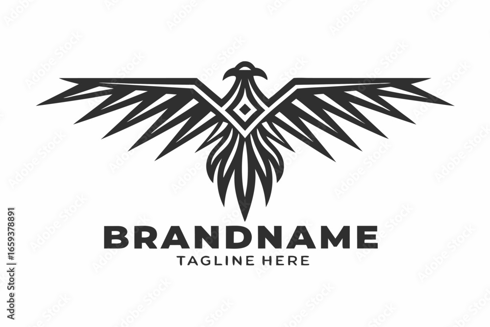 Fototapeta premium Minimalist Eagle Logo Design with Geometric Details on White Background