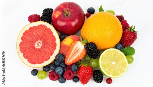 Wallpaper Mural A vibrant assortment of fresh fruits including citrus, berries, and apples, perfect for promoting healthy eating and nutrition. Torontodigital.ca