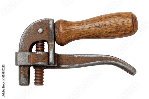 Rusty metal tool with wooden handle