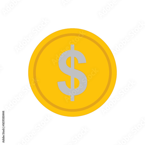 A single gold coin with a gray dollar sign on a white background.