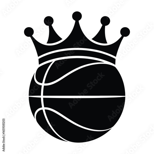 Basketball with Crown Silhouette, Vector, Illustration, Outline, Line Art, Icon, White Background.