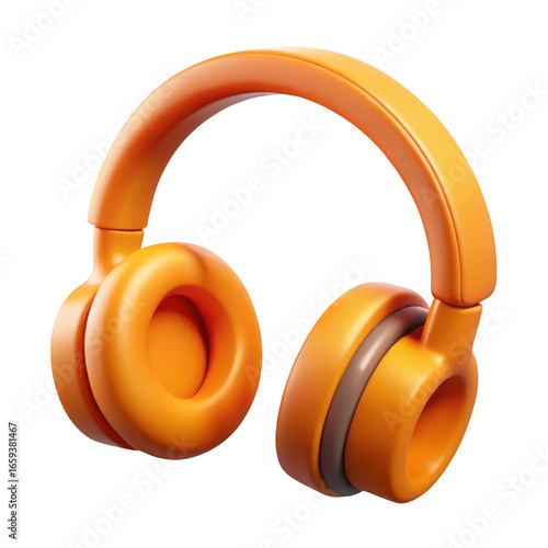 3d orange headphones with plush earcups isolated on transparent background