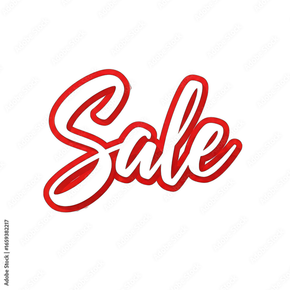 Obraz premium 3D Sale Word Glossy Red Ribbon Style on Transparent Background Isolated Design