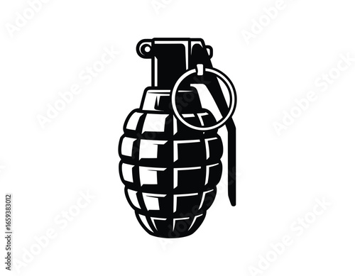 Black and White Grenade Vector Illustration Explosive Device Concept Minimalist Design for Danger and Warfare Imagery