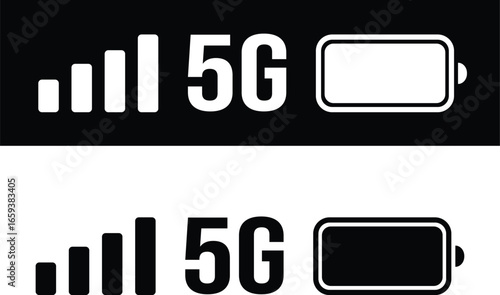 Smartphone Internet status bar. Mobile Phone Charge 5g network and battery status icons for mobile apps. Transparent PNG and vector illustration.