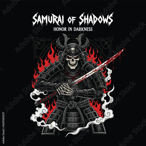 Grim Samurai Warrior Deathmetal Illustration