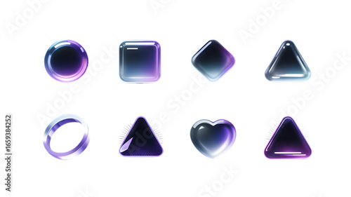 Modern geometric glass shapes with vibrant purple and blue gradients offer sleek design elements for digital projects.