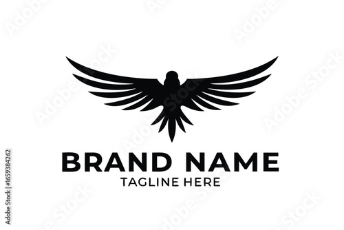 Minimalist Silhouette Eagle Logo with Bold Brand Name and Tagline Below