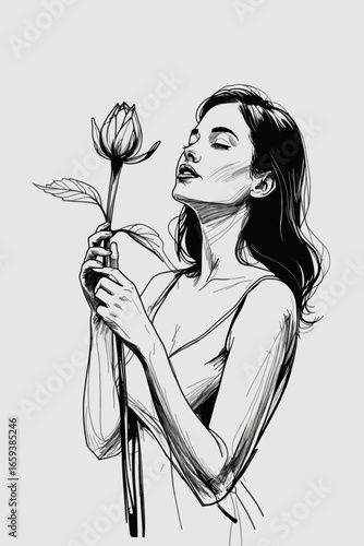 Emotions and Inner States Collection – Vector Art for MAC, Woman opening a bud (growth, development)