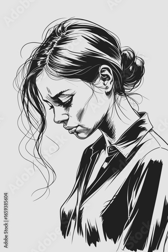 Emotions and Inner States Collection – Vector Art for MAC, Woman with her head down (anxiety) 2