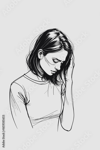 Emotions and Inner States Collection – Vector Art for MAC, Woman with her head down (anxiety) 3