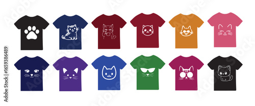 Cat T-shirt design vector bundle – funny and cute cat illustrations with coffee mug, sunglasses, paws, and playful poses for apparel and merchandise.