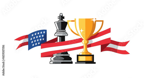 US Chess Championship Victory Trophy and King Piece