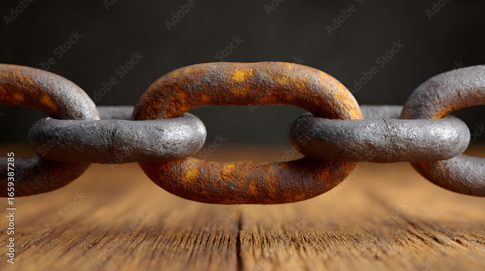 Fototapeta premium Close up of old rusty chain showing connection and cooperation