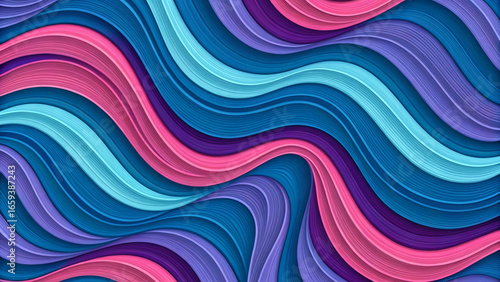 Colorful abstract wave pattern with layered 3D texture