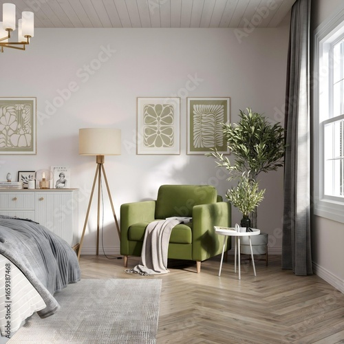 A modern living room in a luxurious stylish indoor design style..