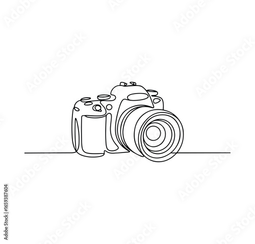 Camera with Flash One Line Art for Photography, Media