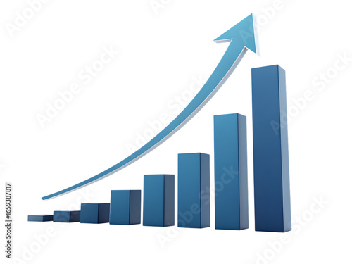 Illustration of a blue bar graph with an arrow pointing upwards on a black background graphic created with generated ai
