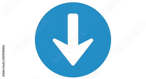 Simple blue oval with black downward arrow isolated on transparent background