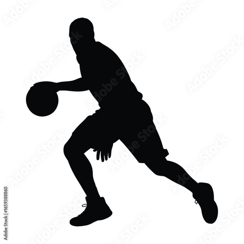 Player Crossover Dribble Silhouette, Vector, Illustration, Outline, Line Art, Icon, White Background.