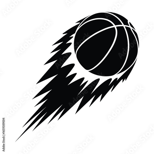 Solo Basketball with Flames Silhouette, Vector, Illustration, Outline, Line Art, Icon, White Background.