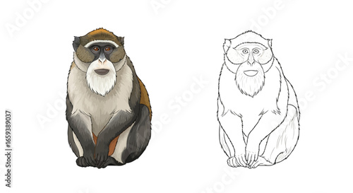African De Brazza’s Monkey Coloring Page with Twin Character Design