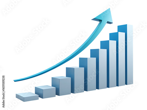 A blue arrow curving upwards above a bar graph with ascending steps on a black background image created with generated ai