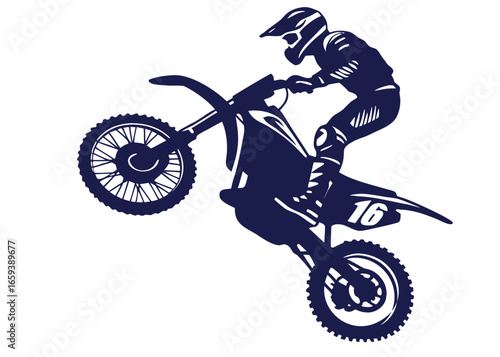Motocross Rider Jumping Silhouette - Dynamic Dirt Bike Vector Illustration