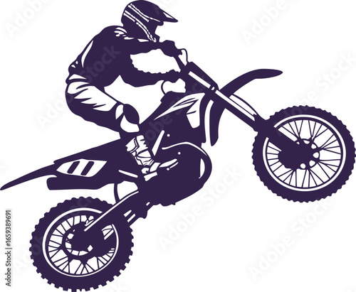 Motocross Rider Jumping Silhouette - Dynamic Dirt Bike Vector Illustration