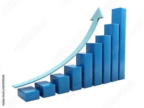 Blue bar graph showing upward trend with light blue arrow on a black background illustration created with generated ai