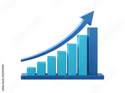 A blue bar graph with an arrow pointing upwards indicating growth on a black background in a studio shot created with generated ai