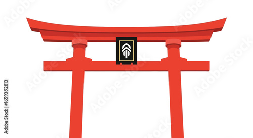 Iconic vermilion torii gate as a cultural and historical symbol of Japan architecture illustration vector graphic design with artistic touch