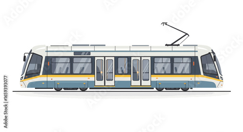 Modern electric tram illustration offering an eco-friendly and efficient urban transportation solution showcasing streamlined design and