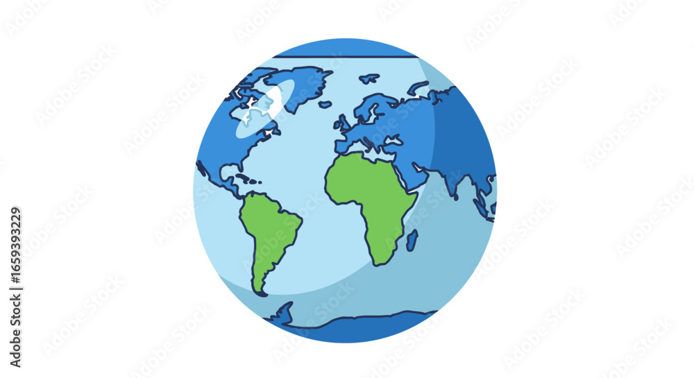 Naklejka premium Stylized World Globe Illustration Depicting Continents and Oceans in Simplified Design