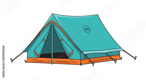 Vibrant camping shelter with detailed line art perfect for outdoor adventure illustrations and camping promotional materials showcases the thrill of